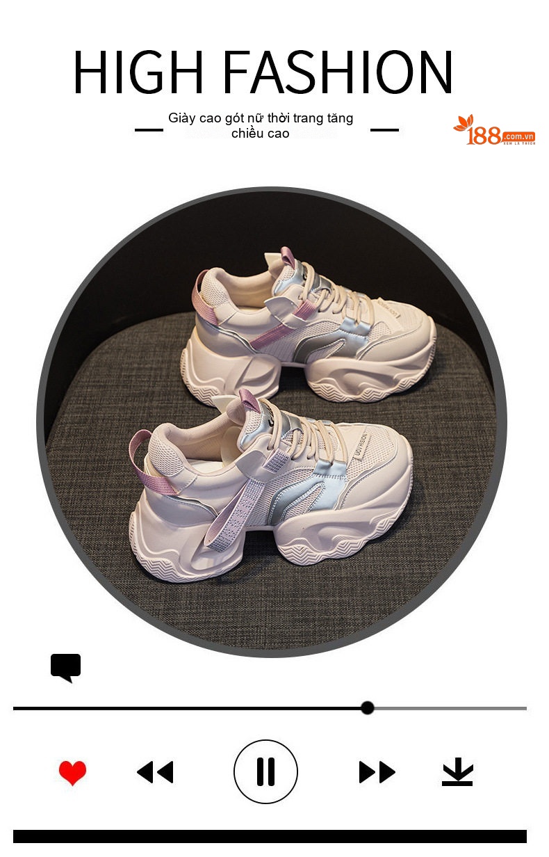 Giày Sneaker Nữ Đế Dày Chiều Cao Đế Khoảng 5cm Phong Cách Thời Trang Màu Trắng, Kem, Hồng, Be... chi tiết 10
