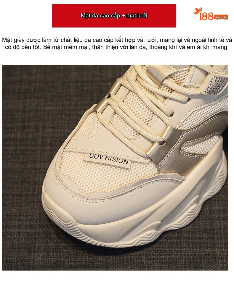 Giày Sneaker Nữ Đế Dày Chiều Cao Đế Khoảng 5cm Phong Cách Thời Trang Màu Trắng, Kem, Hồng, Be... chi tiết 12