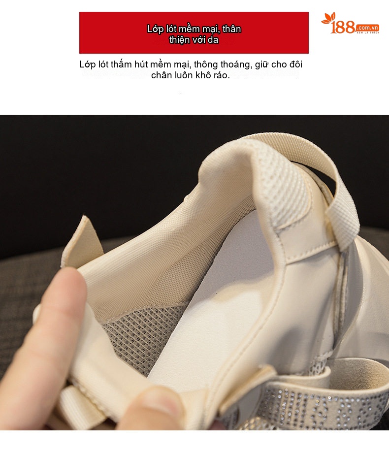 Giày Sneaker Nữ Đế Dày Chiều Cao Đế Khoảng 5cm Phong Cách Thời Trang Màu Trắng, Kem, Hồng, Be... chi tiết 14
