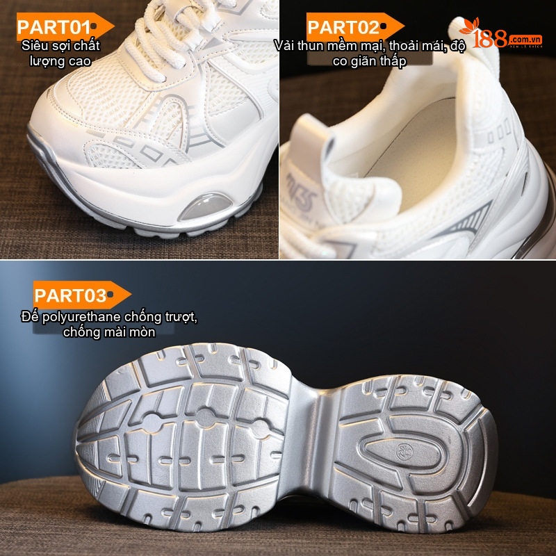 Giày Sneaker Nữ Đế Dày Chiều Cao Đế Khoảng 7cm Phong Cách Ulzzang Màu Trắng, Bạc, Đỏ
