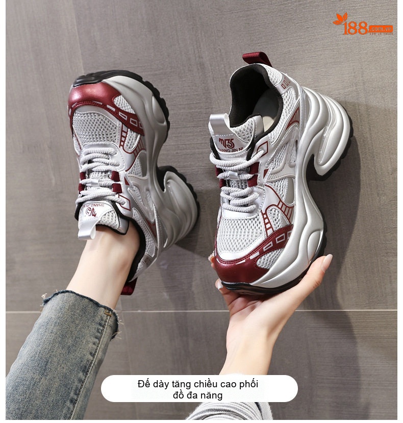 Giày Sneaker Nữ Đế Dày Chiều Cao Đế Khoảng 7cm Phong Cách Ulzzang Màu Trắng, Bạc, Đỏ chi tiết 1