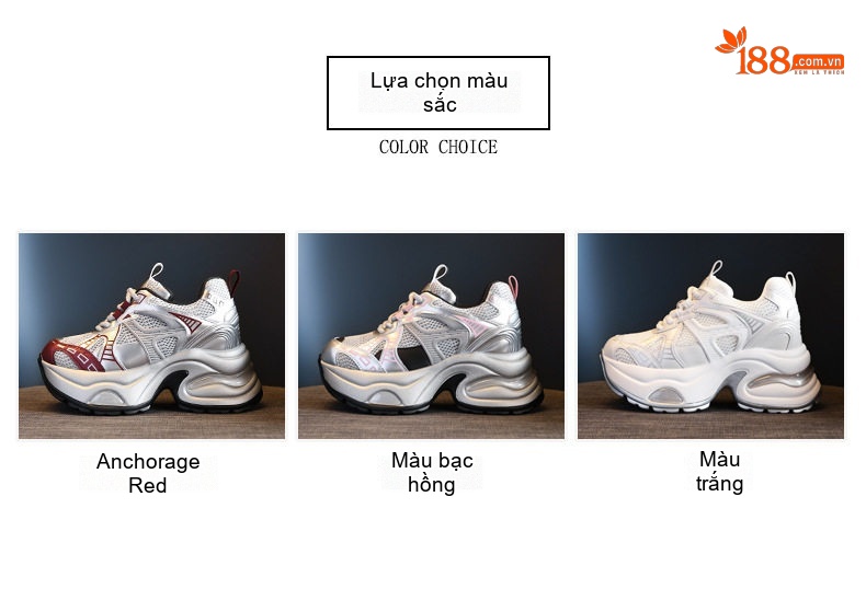 Giày Sneaker Nữ Đế Dày Chiều Cao Đế Khoảng 7cm Phong Cách Ulzzang Màu Trắng, Bạc, Đỏ chi tiết 2