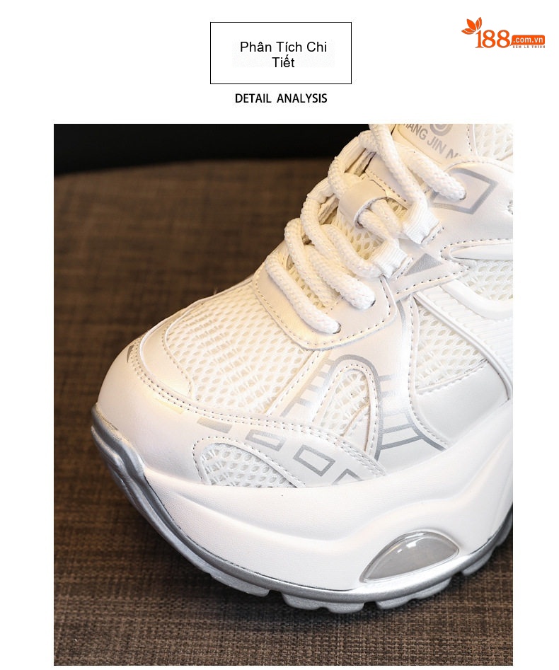 Giày Sneaker Nữ Đế Dày Chiều Cao Đế Khoảng 7cm Phong Cách Ulzzang Màu Trắng, Bạc, Đỏ chi tiết 8
