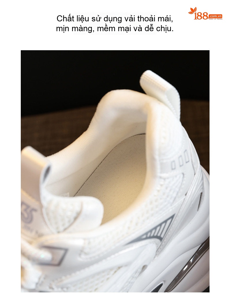 Giày Sneaker Nữ Đế Dày Chiều Cao Đế Khoảng 7cm Phong Cách Ulzzang Màu Trắng, Bạc, Đỏ chi tiết 9