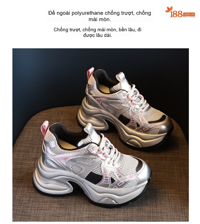 Giày Sneaker Nữ Đế Dày Chiều Cao Đế Khoảng 7cm Phong Cách Ulzzang Màu Trắng, Bạc, Đỏ chi tiết 11