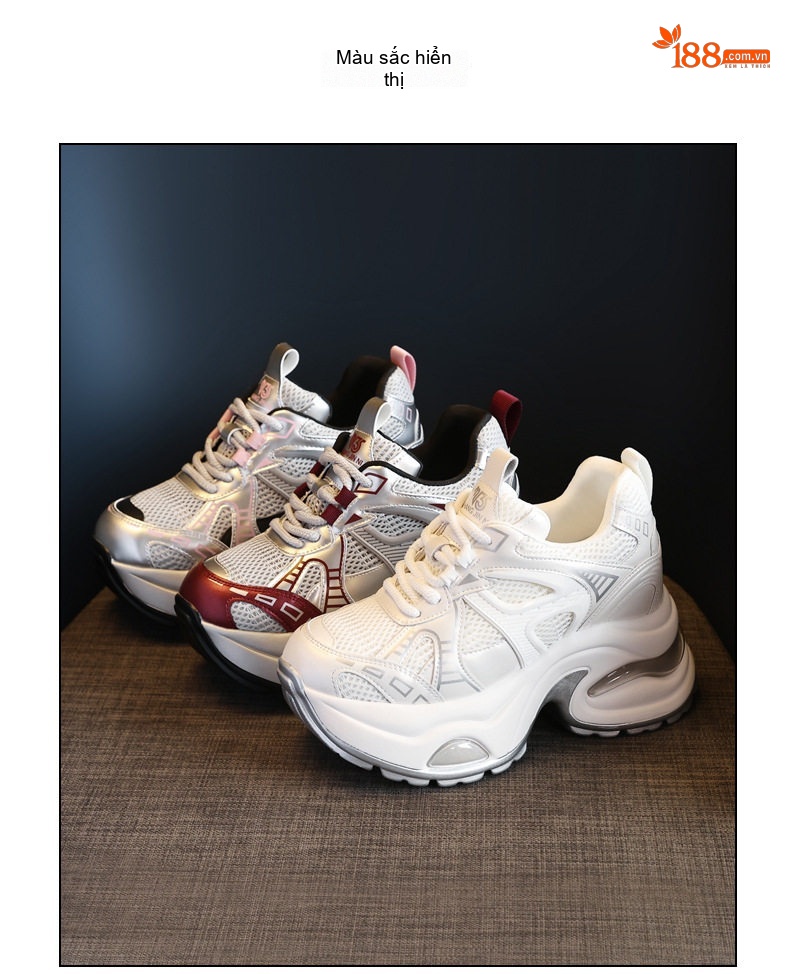 Giày Sneaker Nữ Đế Dày Chiều Cao Đế Khoảng 7cm Phong Cách Ulzzang Màu Trắng, Bạc, Đỏ chi tiết 19