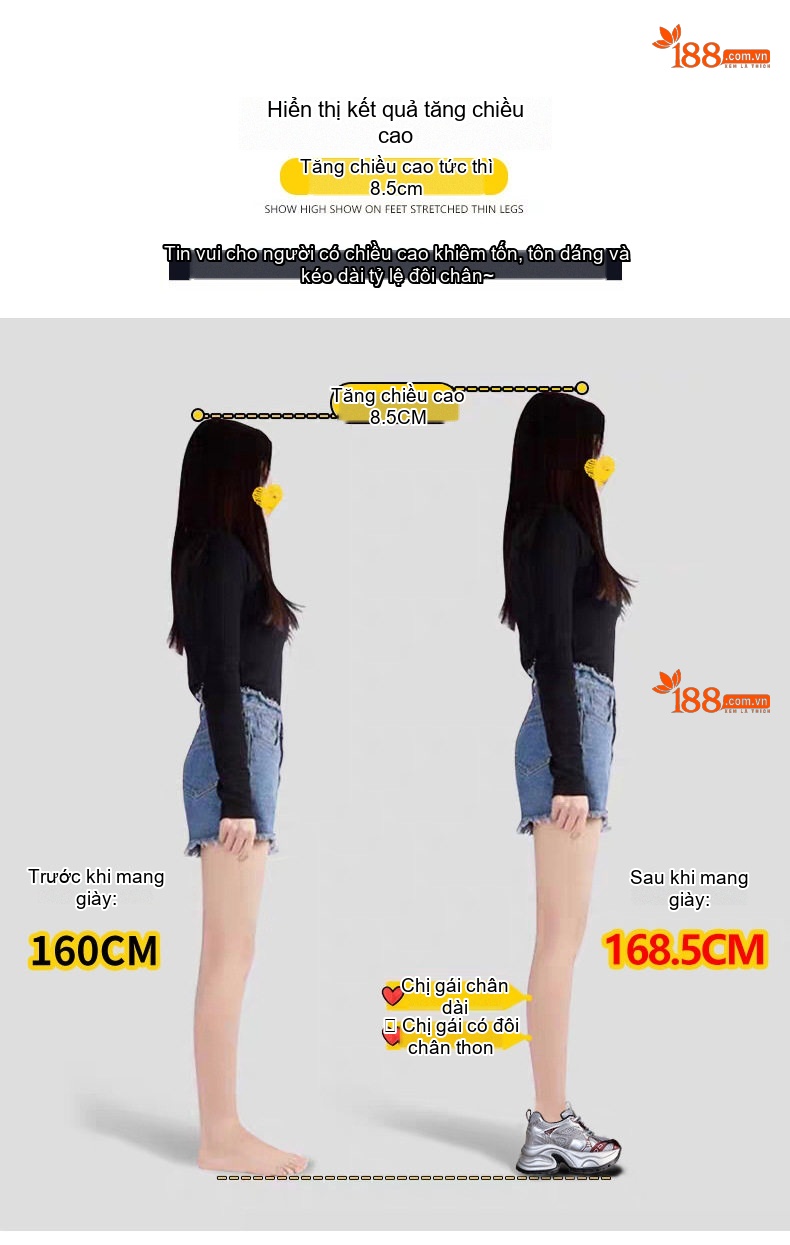 Giày Sneaker Nữ Đế Dày Chiều Cao Đế Khoảng 7cm Phong Cách Ulzzang Màu Trắng, Bạc, Đỏ chi tiết 5