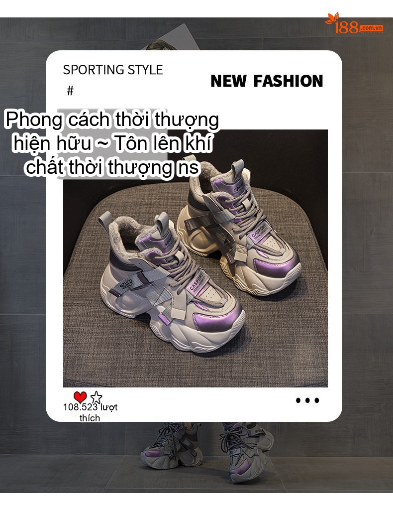 Giày Sneaker Nữ Đế Dày Dặn Chiều Cao 8cm Phong Cách Thời Trang Có Dây Màu Xám, Đen, Nâu chi tiết 3