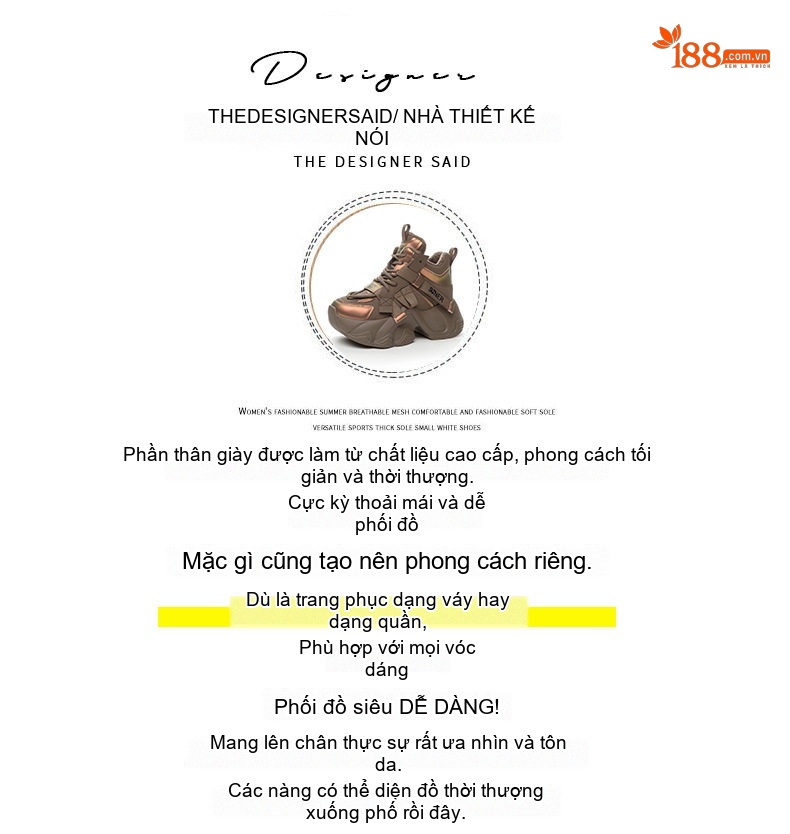 Giày Sneaker Nữ Đế Dày Dặn Chiều Cao 8cm Phong Cách Thời Trang Có Dây Màu Xám, Đen, Nâu chi tiết 4