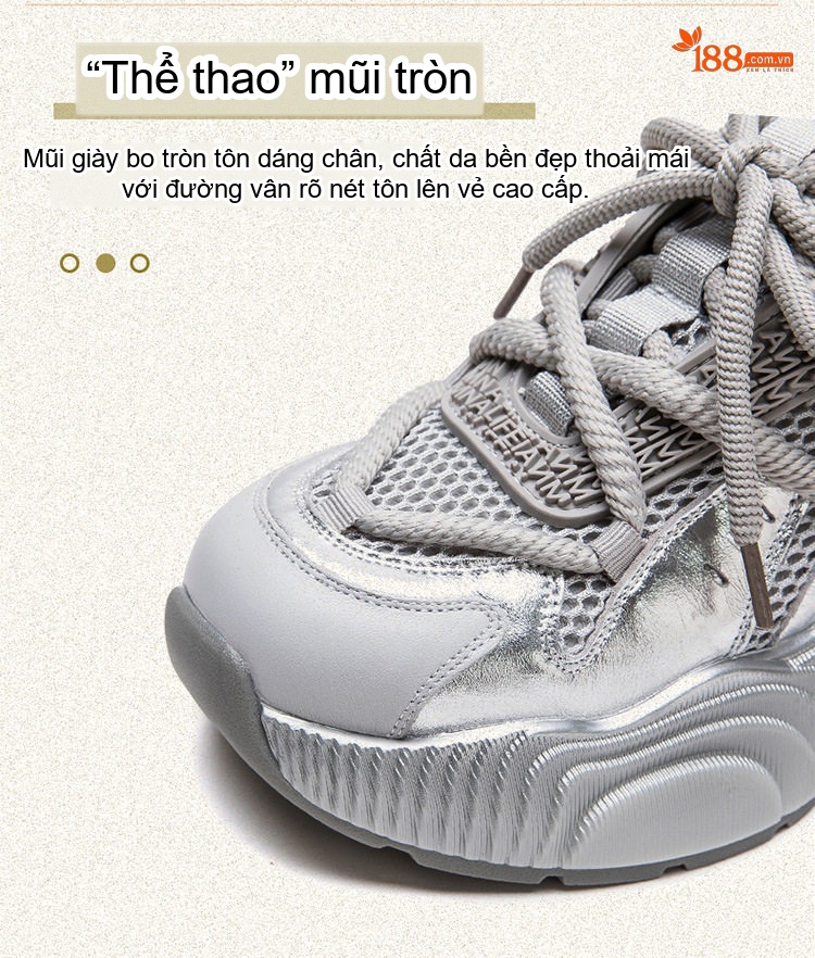 Giày Sneaker Nữ Đế Dày Dây Buộc Phong Cách Thời Trang Chiều Cao Đế Khoảng 5cm Màu Đen, Xám chi tiết 4