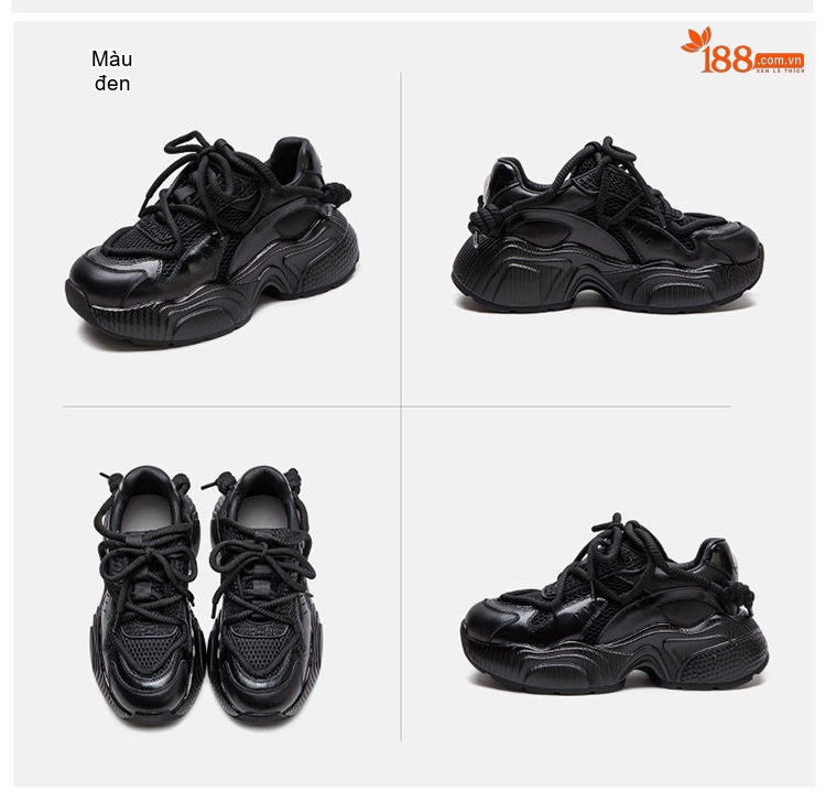 Giày Sneaker Nữ Đế Dày Dây Buộc Phong Cách Thời Trang Chiều Cao Đế Khoảng 5cm Màu Đen, Xám chi tiết 17