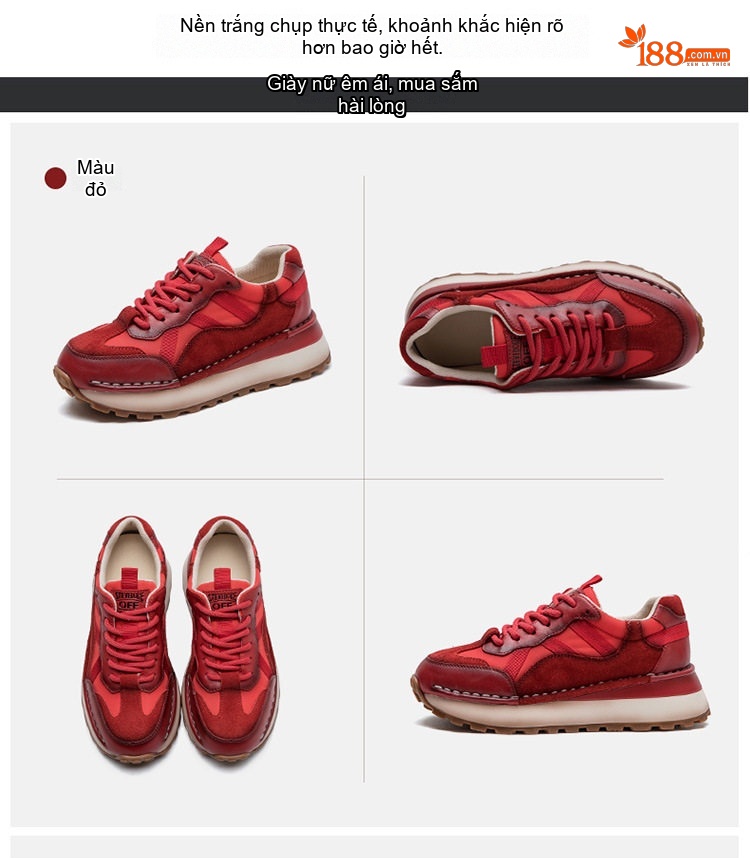 Giày Sneaker Nữ Đế Dày Phối Màu Phong Cách Retro Chiều Cao Đế Khoảng 4cm Màu Đỏ, Nâu, Be, Trắng... chi tiết 13