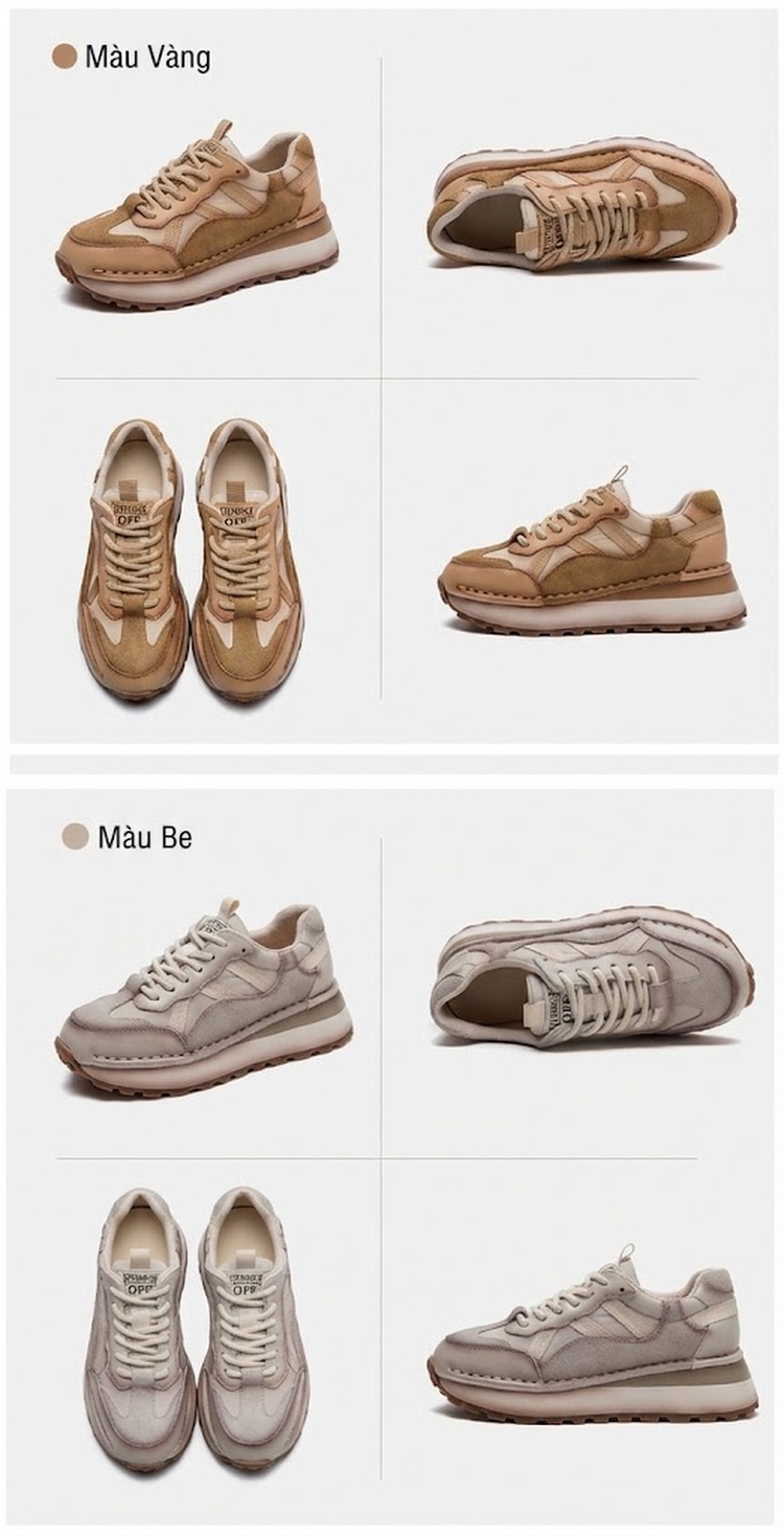Giày Sneaker Nữ Đế Dày Phối Màu Phong Cách Retro Chiều Cao Đế Khoảng 4cm Màu Đỏ, Nâu, Be, Trắng... chi tiết 14
