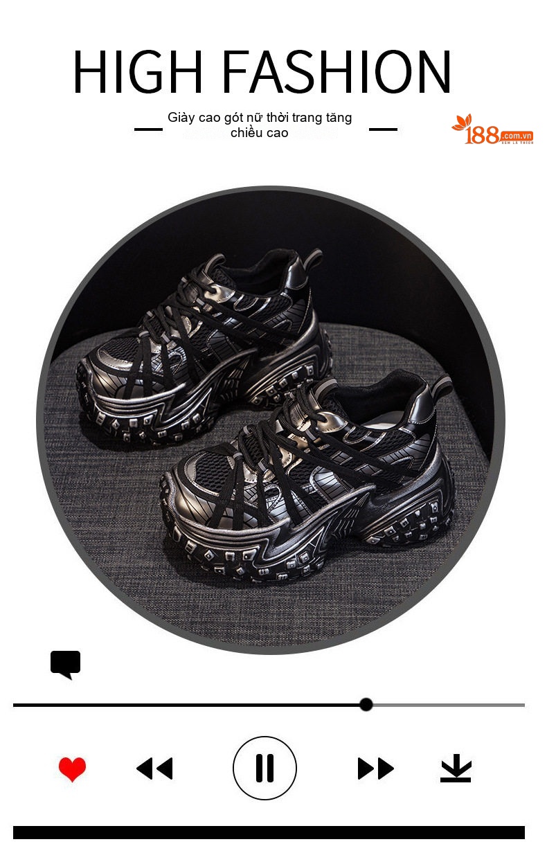 Giày Sneaker Nữ Đế Dày Phong Cách Retro Chiều Cao Đế Khoảng 5cm Màu Trắng, Đen chi tiết 6