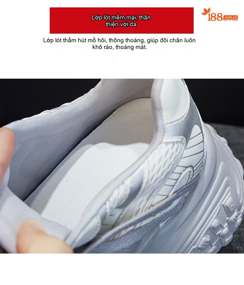 Giày Sneaker Nữ Đế Dày Phong Cách Retro Chiều Cao Đế Khoảng 5cm Màu Trắng, Đen chi tiết 9