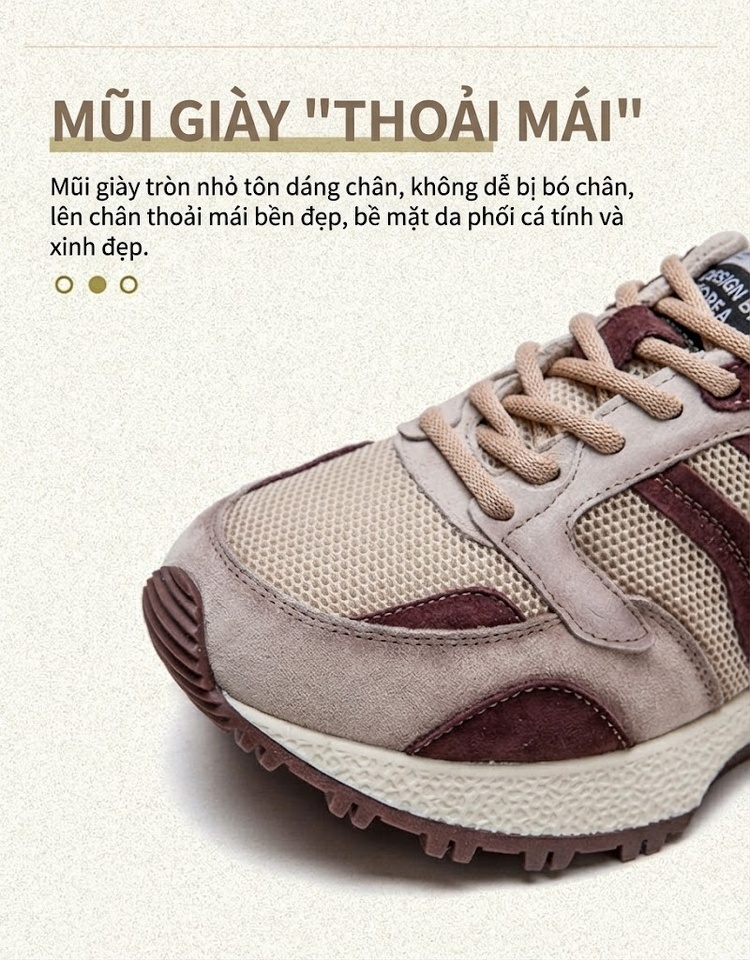 Giày Sneaker Nữ Đế Dày Phong Cách Retro Phối Màu Chiều Cao Đế Khoảng 5cm Màu Nâu, Be chi tiết 4