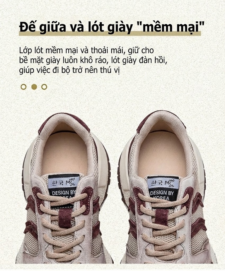 Giày Sneaker Nữ Đế Dày Phong Cách Retro Phối Màu Chiều Cao Đế Khoảng 5cm Màu Nâu, Be chi tiết 5