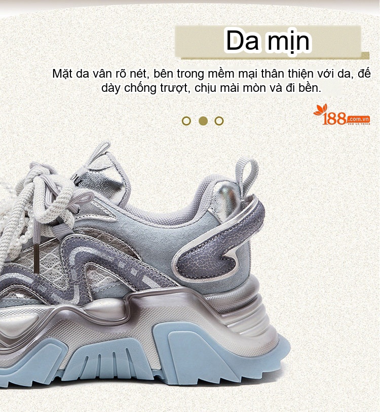 Giày Sneaker Nữ Đế Dày Phong Cách Thể Thao Thoáng Khí Chiều Cao Đế Khoảng 5cm Màu Vàng, Xám, Tím chi tiết 3