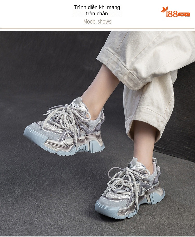 Giày Sneaker Nữ Đế Dày Phong Cách Thể Thao Thoáng Khí Chiều Cao Đế Khoảng 5cm Màu Vàng, Xám, Tím chi tiết 7
