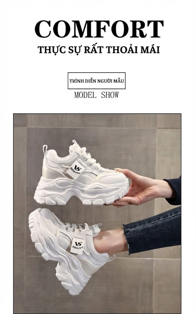 Giày Sneaker Nữ Đế Dày Phong Cách Ulzzang Chiều Cao Đế Khoảng 6.5cm Màu Trắng, Đen chi tiết 12