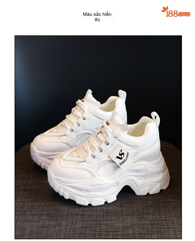 Giày Sneaker Nữ Đế Dày Phong Cách Ulzzang Chiều Cao Đế Khoảng 6.5cm Màu Trắng, Đen chi tiết 19