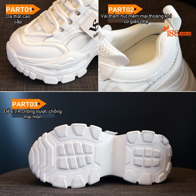 Giày Sneaker Nữ Đế Dày Phong Cách Ulzzang Chiều Cao Đế Khoảng 6.5cm Màu Trắng, Đen