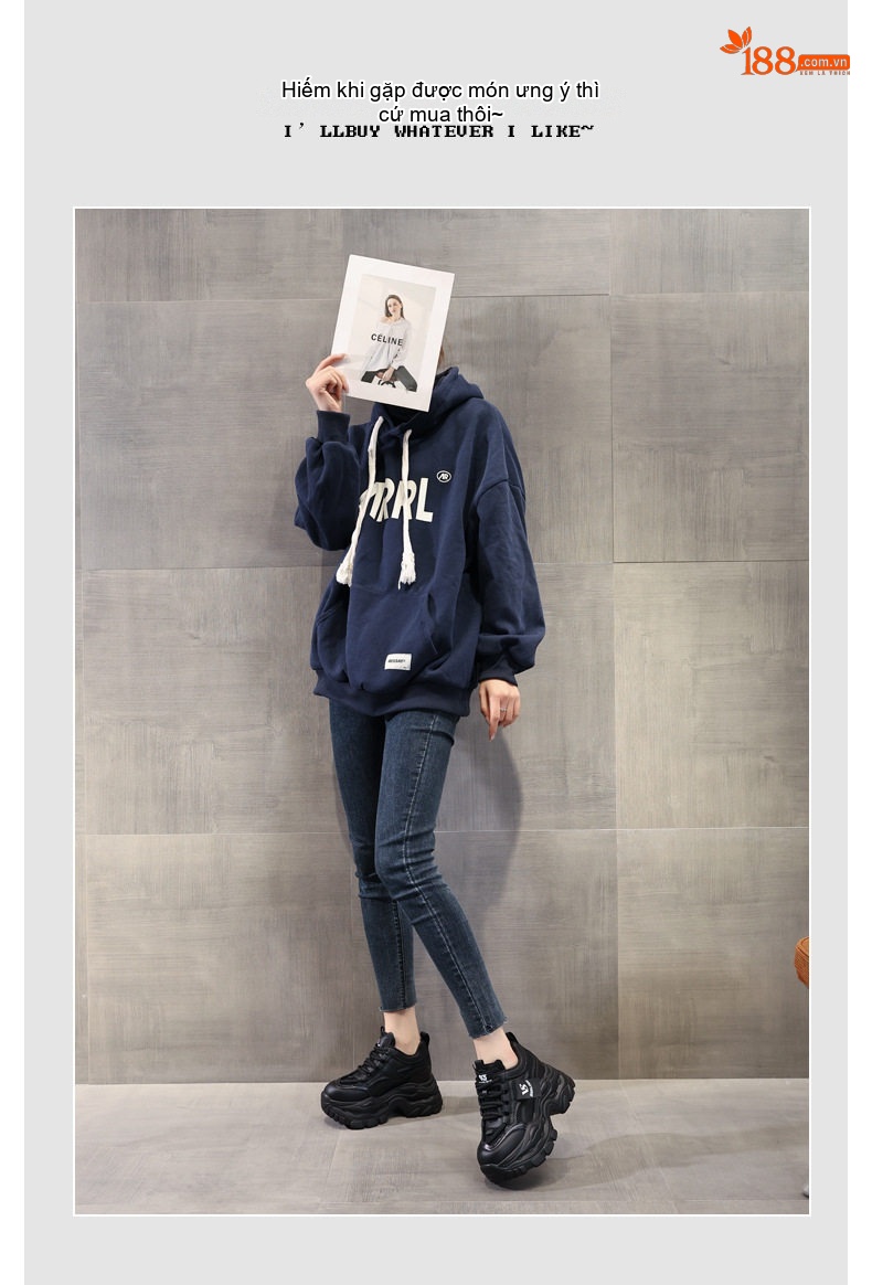 Giày Sneaker Nữ Đế Dày Phong Cách Ulzzang Chiều Cao Đế Khoảng 6.5cm Màu Trắng, Đen chi tiết 7