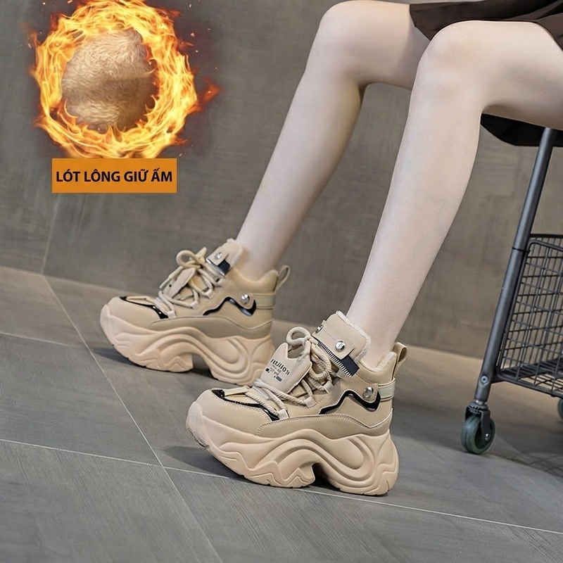 Giày Sneaker Nữ Đế Dày Phong Cách Ulzzang Chiều Cao Đế Khoảng 6cm Màu Trắng, Kem, Đen