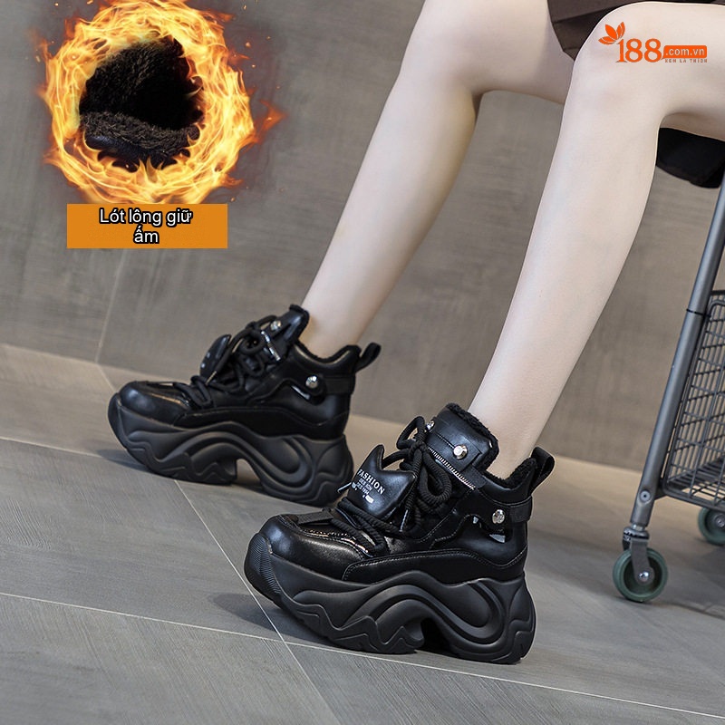 Giày Sneaker Nữ Đế Dày Phong Cách Ulzzang Chiều Cao Đế Khoảng 6cm Màu Trắng, Kem, Đen