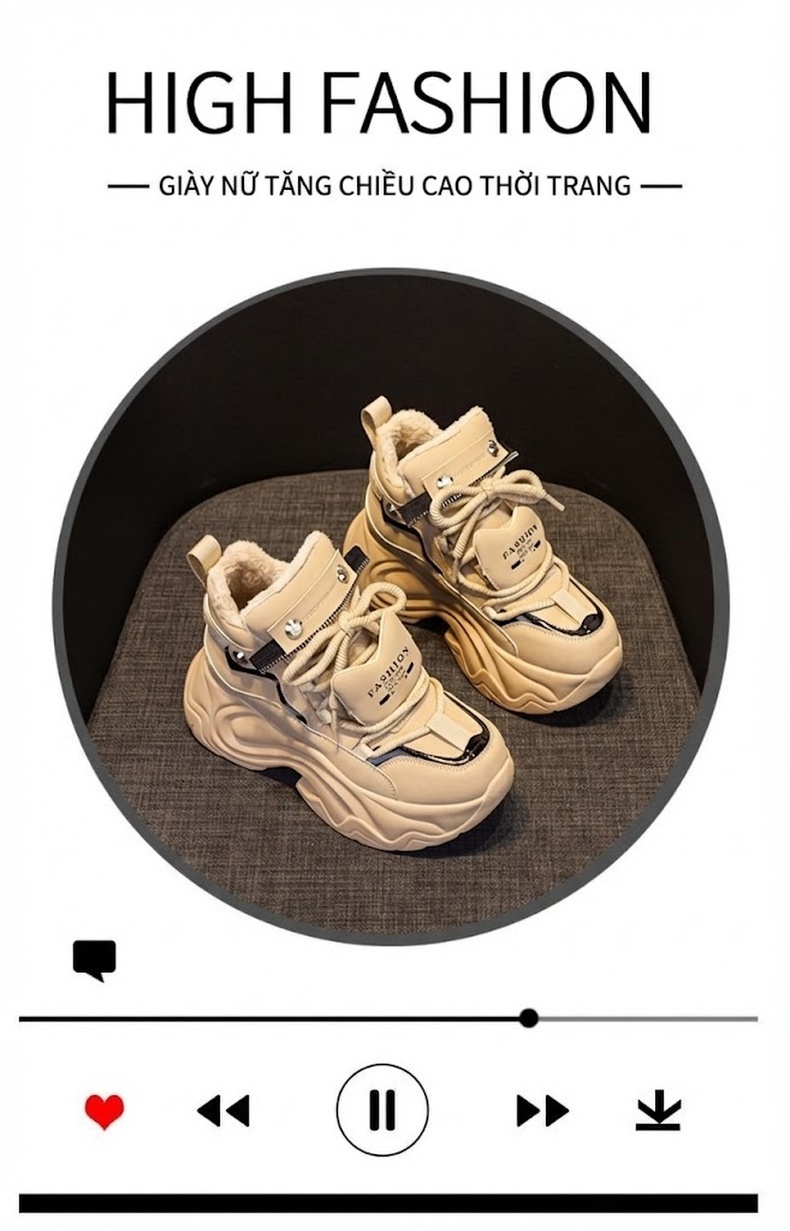 Giày Sneaker Nữ Đế Dày Phong Cách Ulzzang Chiều Cao Đế Khoảng 6cm Màu Trắng, Kem, Đen chi tiết 5