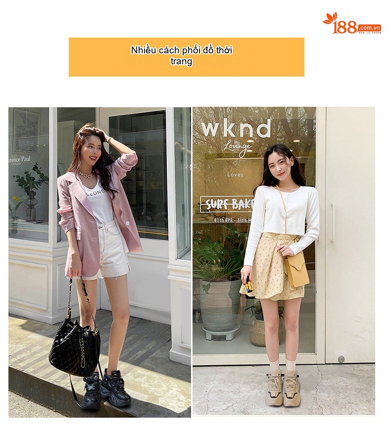 Giày Sneaker Nữ Đế Dày Phong Cách Ulzzang Chiều Cao Đế Khoảng 6cm Màu Trắng, Kem, Đen chi tiết 6
