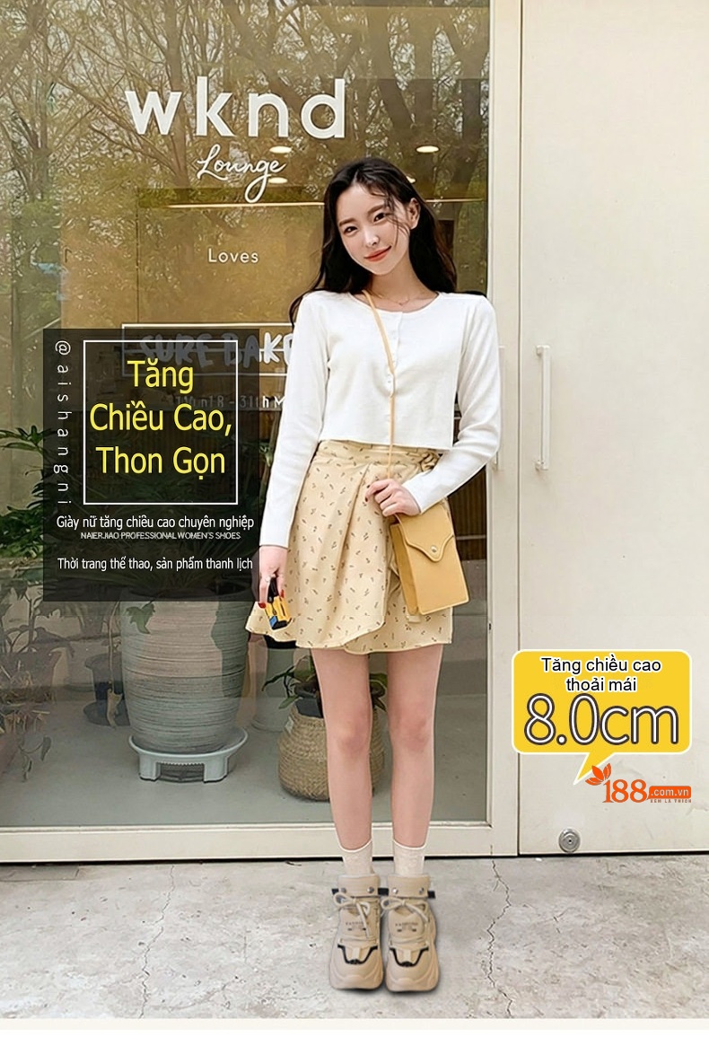 Giày Sneaker Nữ Đế Dày Phong Cách Ulzzang Chiều Cao Đế Khoảng 6cm Màu Trắng, Kem, Đen chi tiết 1
