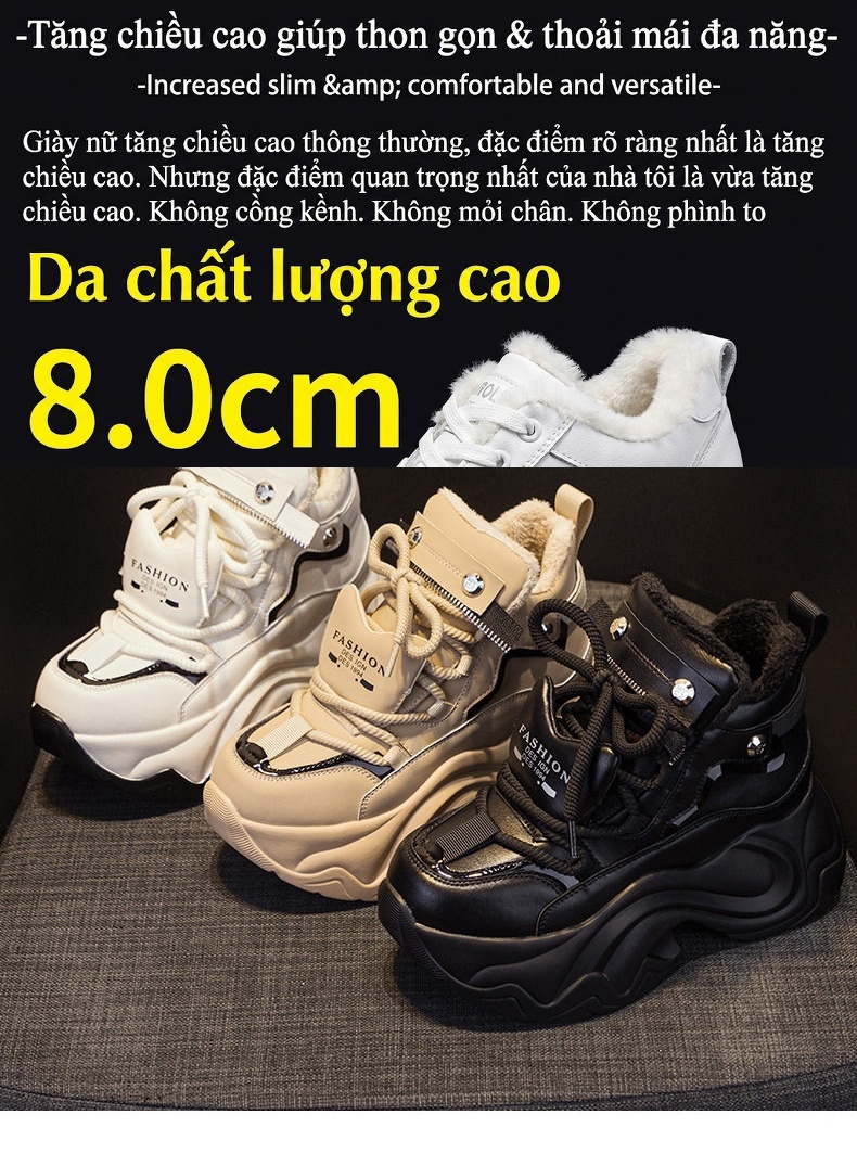 Giày Sneaker Nữ Đế Dày Phong Cách Ulzzang Chiều Cao Đế Khoảng 6cm Màu Trắng, Kem, Đen chi tiết 2