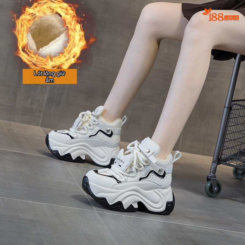 Giày Sneaker Nữ Đế Dày Phong Cách Ulzzang Chiều Cao Đế Khoảng 6cm Màu Trắng, Kem, Đen