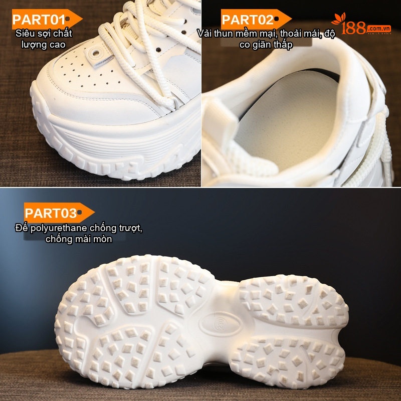 Giày Sneaker Nữ Đế Dày Tăng Chiều Cao 7.5cm Phong Cách Ulzzang Màu Đen, Trắng