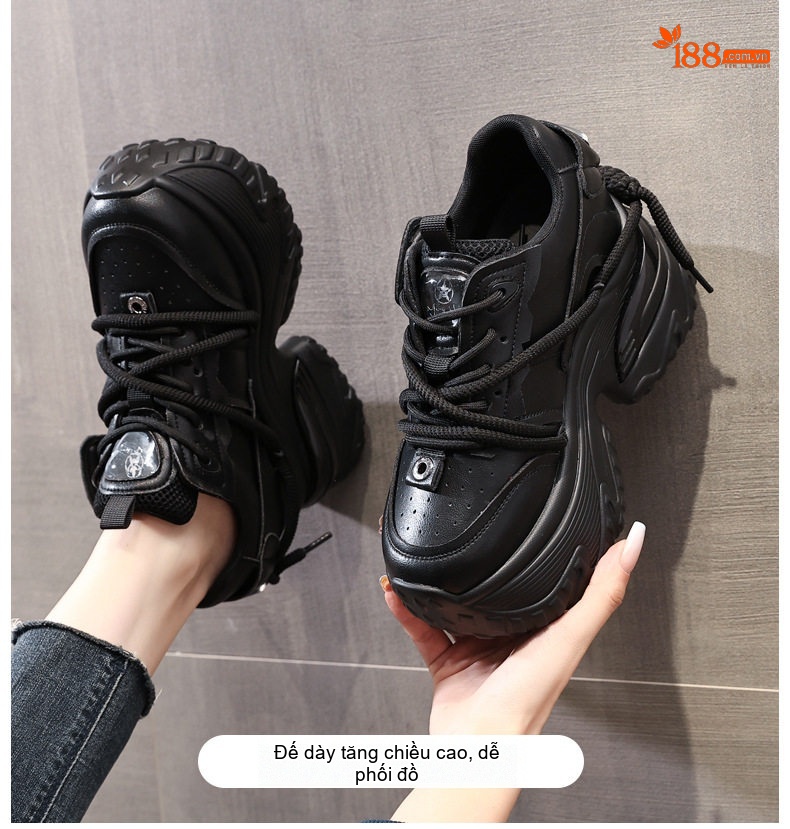 Giày Sneaker Nữ Đế Dày Tăng Chiều Cao 7.5cm Phong Cách Ulzzang Màu Đen, Trắng chi tiết 1