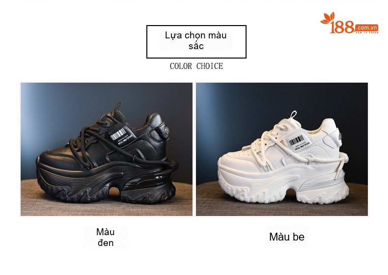 Giày Sneaker Nữ Đế Dày Tăng Chiều Cao 7.5cm Phong Cách Ulzzang Màu Đen, Trắng chi tiết 2