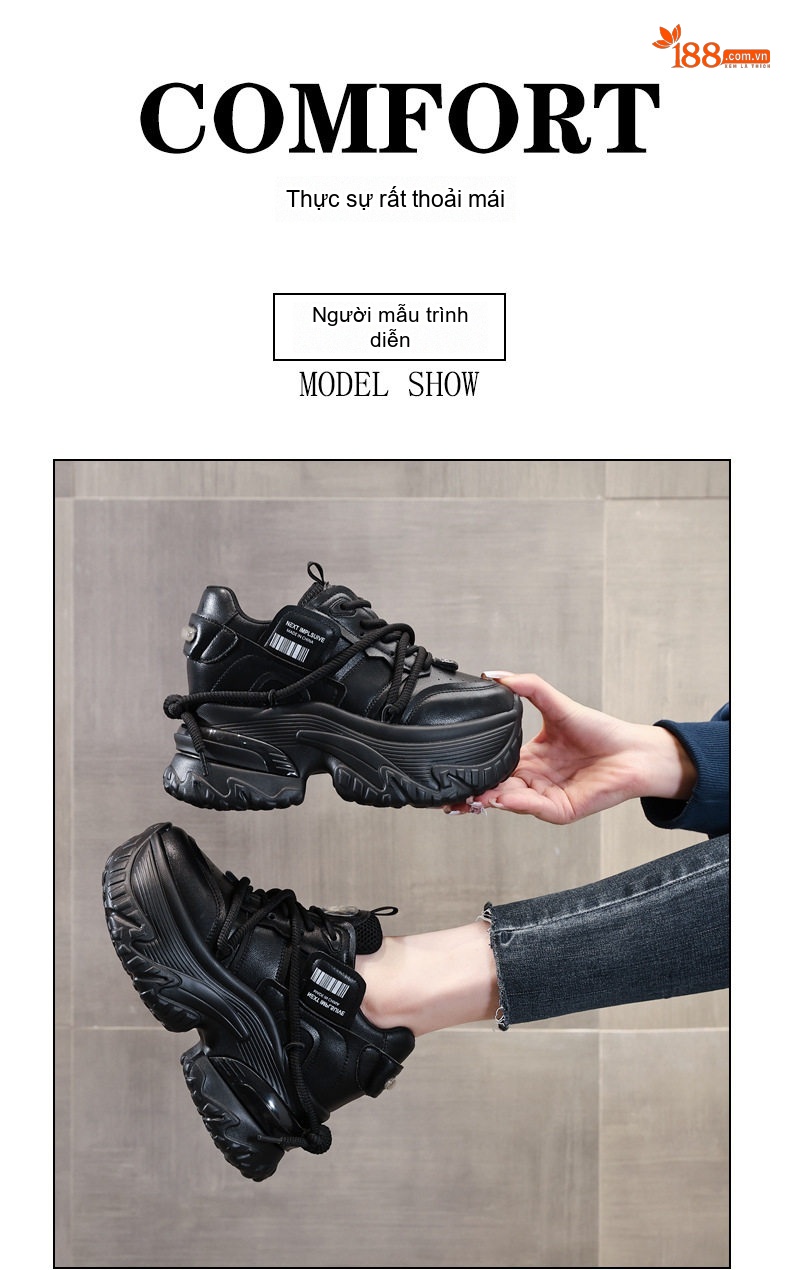 Giày Sneaker Nữ Đế Dày Tăng Chiều Cao 7.5cm Phong Cách Ulzzang Màu Đen, Trắng chi tiết 12