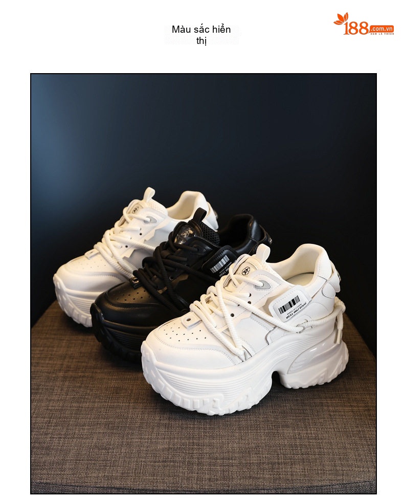 Giày Sneaker Nữ Đế Dày Tăng Chiều Cao 7.5cm Phong Cách Ulzzang Màu Đen, Trắng chi tiết 19