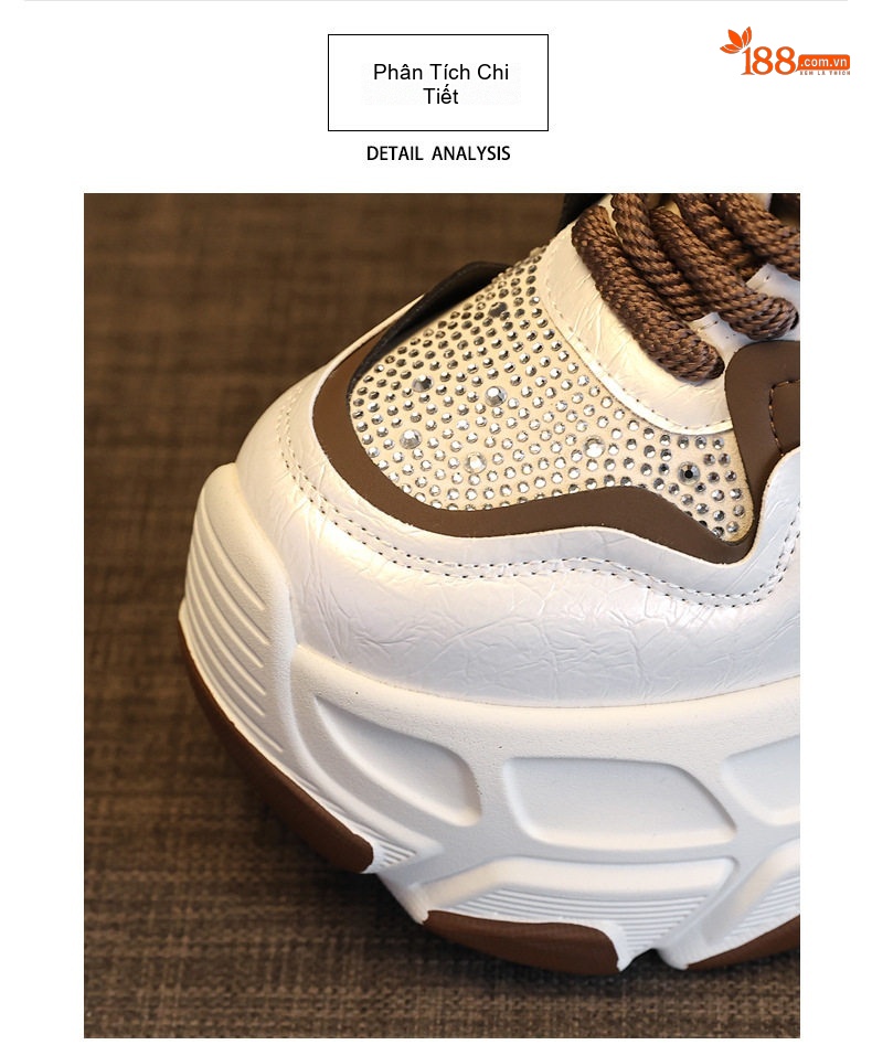 Giày Sneaker Nữ Đế Dày Tăng Chiều Cao 8.5cm Da Bóng Màu Đen, Trắng, Nâu chi tiết 8