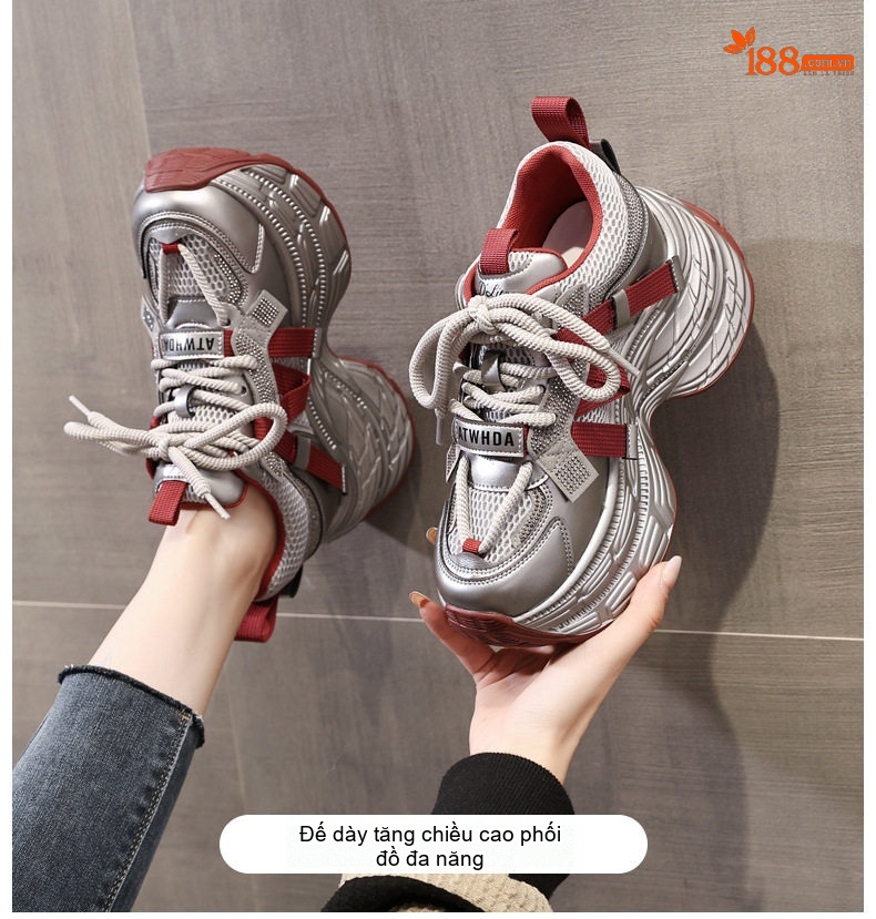 Giày Sneaker Nữ Đế Dày Tăng Chiều Cao 8cm Phong Cách Ulzzang Màu Bạc, Đỏ, Đen chi tiết 1
