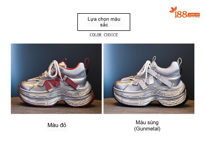 Giày Sneaker Nữ Đế Dày Tăng Chiều Cao 8cm Phong Cách Ulzzang Màu Bạc, Đỏ, Đen chi tiết 2