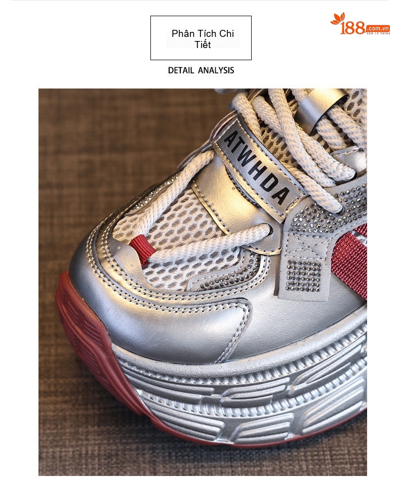Giày Sneaker Nữ Đế Dày Tăng Chiều Cao 8cm Phong Cách Ulzzang Màu Bạc, Đỏ, Đen chi tiết 8