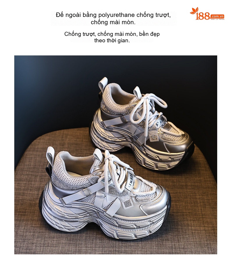 Giày Sneaker Nữ Đế Dày Tăng Chiều Cao 8cm Phong Cách Ulzzang Màu Bạc, Đỏ, Đen chi tiết 11