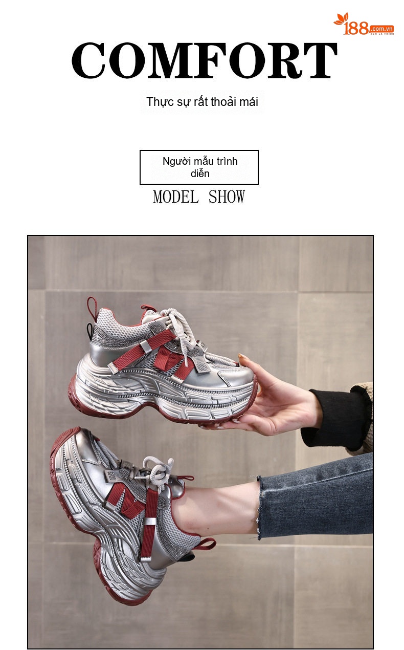 Giày Sneaker Nữ Đế Dày Tăng Chiều Cao 8cm Phong Cách Ulzzang Màu Bạc, Đỏ, Đen chi tiết 12