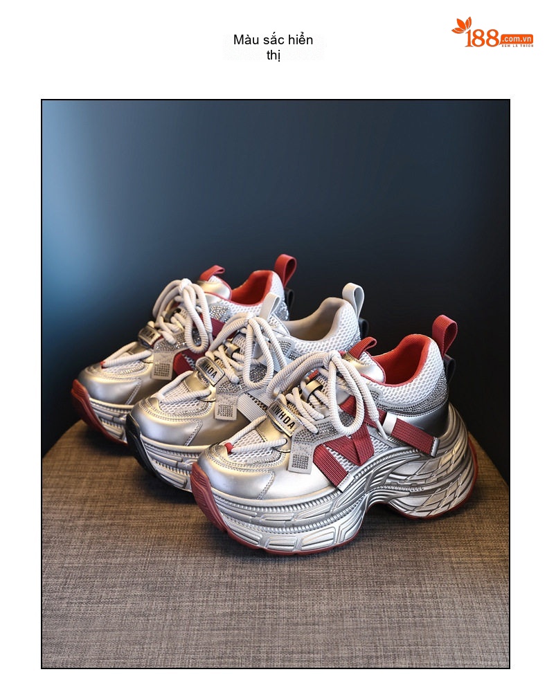 Giày Sneaker Nữ Đế Dày Tăng Chiều Cao 8cm Phong Cách Ulzzang Màu Bạc, Đỏ, Đen chi tiết 19