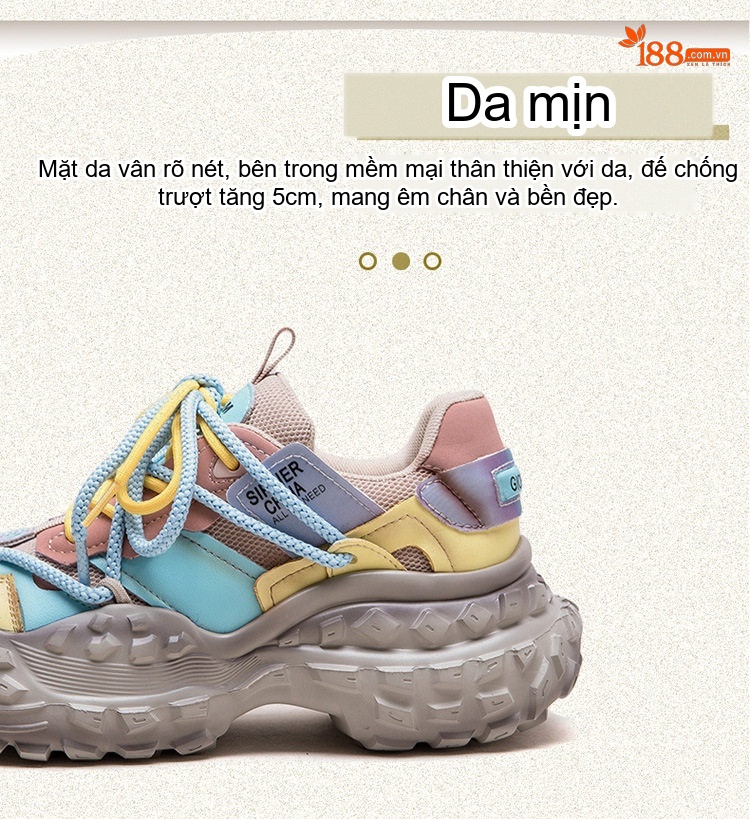 Giày Sneaker Nữ Đế Dày Tăng Chiều Cao Khoảng 5cm Phong Cách Thời Trang Màu Xanh Lá, Tím, Vàng, Xanh Dương chi tiết 3