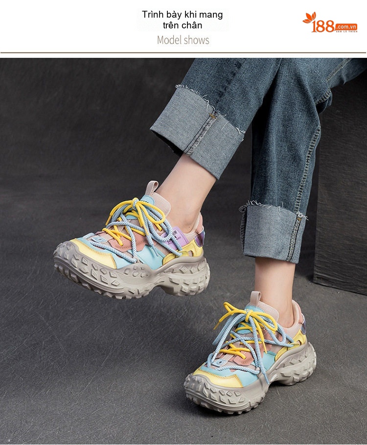 Giày Sneaker Nữ Đế Dày Tăng Chiều Cao Khoảng 5cm Phong Cách Thời Trang Màu Xanh Lá, Tím, Vàng, Xanh Dương chi tiết 7