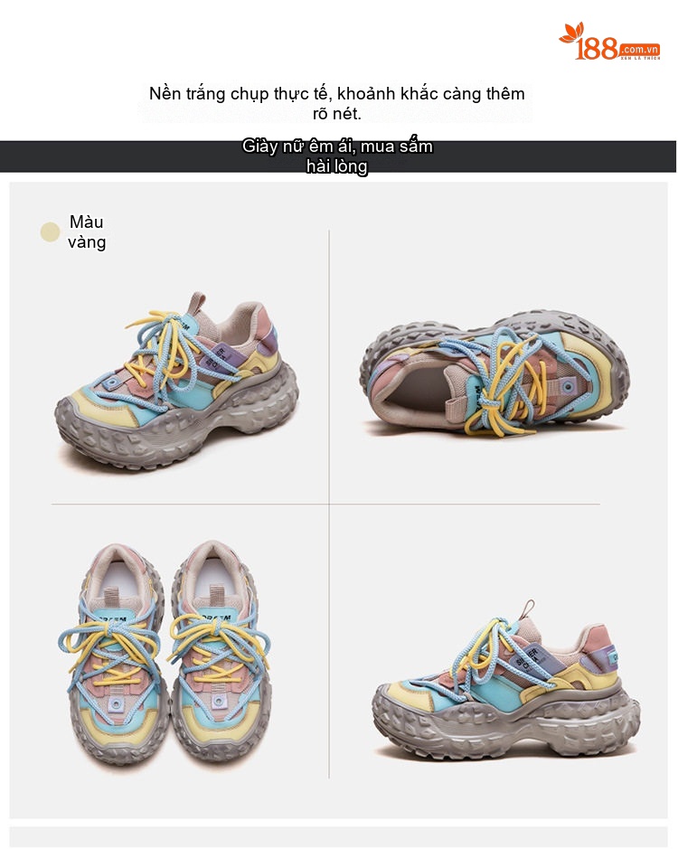 Giày Sneaker Nữ Đế Dày Tăng Chiều Cao Khoảng 5cm Phong Cách Thời Trang Màu Xanh Lá, Tím, Vàng, Xanh Dương chi tiết 16