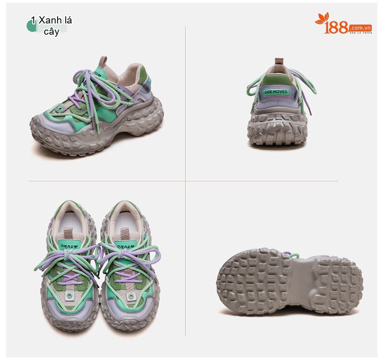 Giày Sneaker Nữ Đế Dày Tăng Chiều Cao Khoảng 5cm Phong Cách Thời Trang Màu Xanh Lá, Tím, Vàng, Xanh Dương chi tiết 17